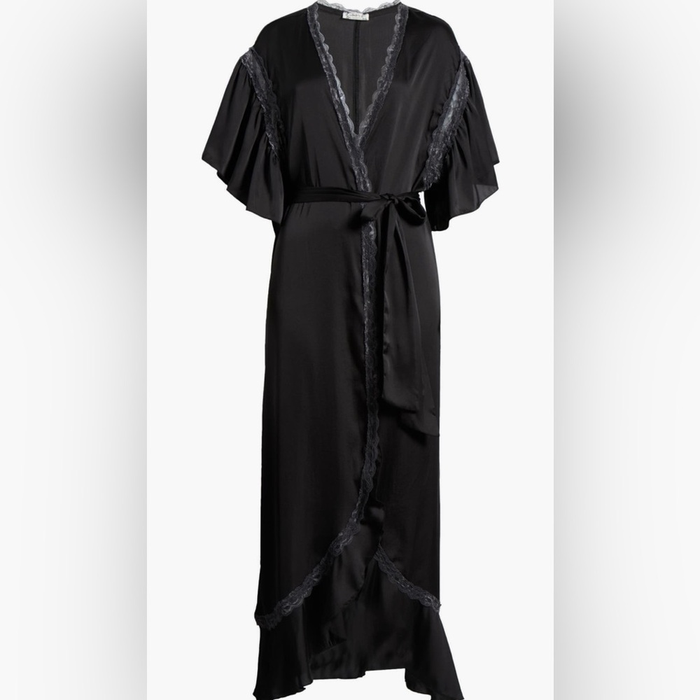 Free People Intimately Moonbeams Lace Trim Satin Robe
